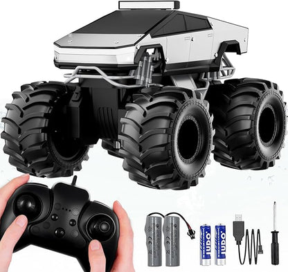 Remote Control Car 1:18 Amphibious RC Cars 4WD All Terrain Off-Road Pickup 2.4GHz Waterproof Cyber Truck 360° Rotatable Monster Truck Toys for Boys Christmas Birthday Gifts Age 6 7 8 9 10-13+