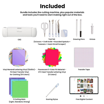 Crabcut CR2 13-Inch Smart Die Cutting Machine, Cuts 100+ Materials Vinyl Cardstock Paper, with Cutting & Pen Drawing Modes, Includes Mat, Transfer Tape, Iron-On HTV, Pens & Tool Kit