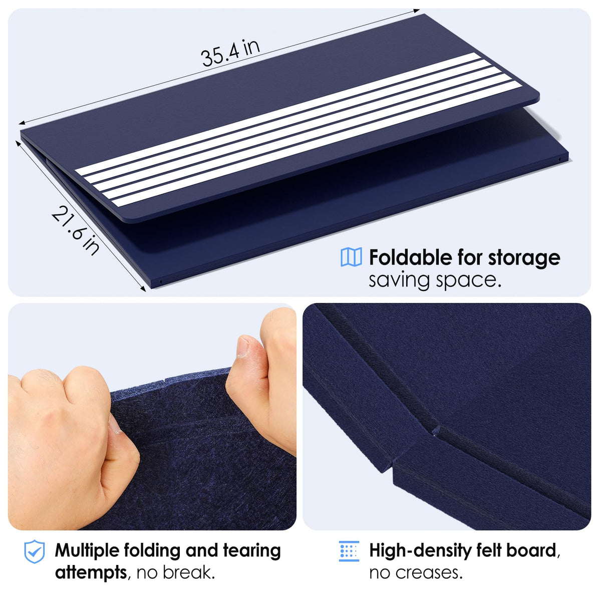 MaxGear Extra Large Bulletin Board 60" x 36", Foldable Felt Board Vision Board Supplies, Cork Board for Office, Home, School, Small Pin Boards for Walls Decorative Display Board Dark Blue