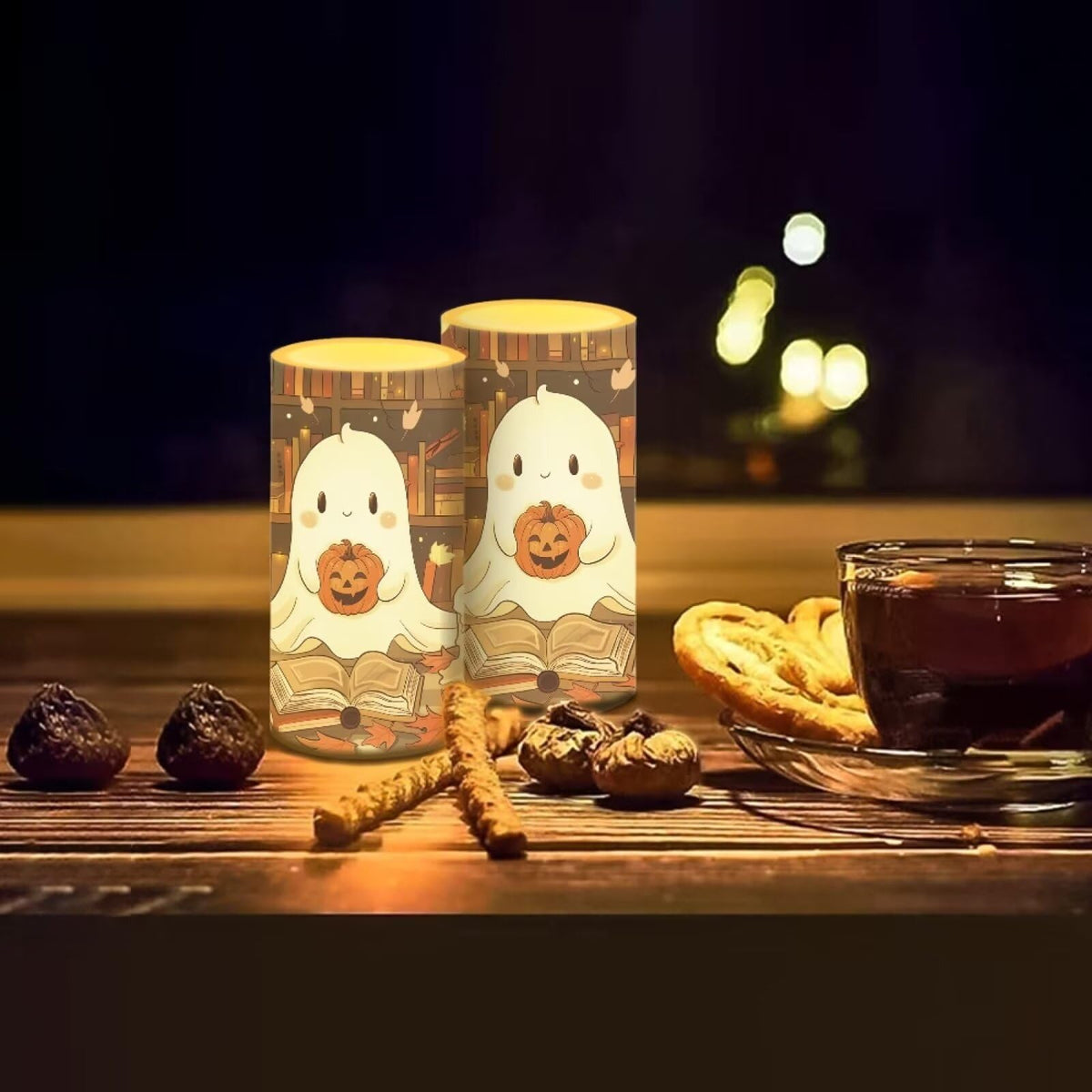 Luarisgur Ghost Pumpkin Battery Candles with Remote Control Flameless Flickering LED Candles for Autumn Thanksgiving Fall Decor Harvest Halloween Party Dining Room Table Centerpiece