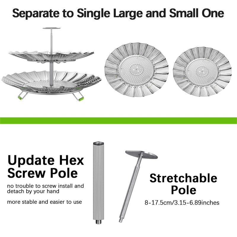 VOGARB Vegetable Steamer Basket for Pot, 2 Layer Separable-Collapsible-Expandable Smooth Edge Stainless Steel for Kitchen and Outdoor Cooking Food