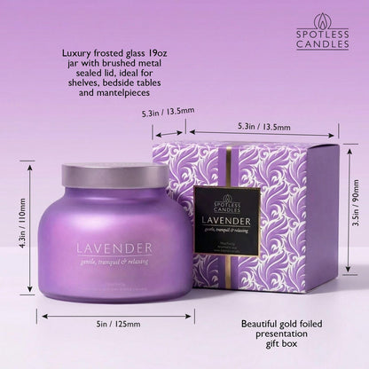 Lavender Candle 19oz Volcano Jar with Wooden Wick Upto 75 Hours Burn Time in a Large 4" x 5" Solid Purple Glass Jar in a Luxury Gold Foil Gift Box