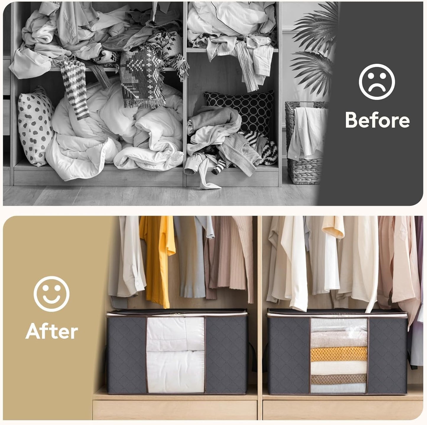 Lifewit 60L Clothes Storage Bins - 12 Pack Foldable Bags with Zippers & Clear Windows | Ideal for Organizing Clothing & Bedding