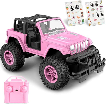 NQD RC Cars with DIY Sticker Pink Remote Control Car for Girls 2.4Ghz Jeep RC Trucks Little Girl Toys Birthday Xmas for 3 Years Old and Up