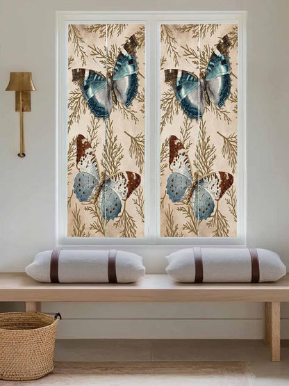 Vintage Butterflies Privacy Window Film, Brown Branch Leaf Plant Insects Stained Glass Film Non-Adhesive Window Clings, UV Blocking Static Sticker Covering Reusable for Home 19.6x39.3in