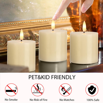 SEHNSY Ivory Flameless Candles Set of 3, 3x3 Real Wax LED Candles with Remote & Timer, Safe Battery Operated Candlelight for Homes with Kids & Pets, Warm Ambient Lighting for Home Decor