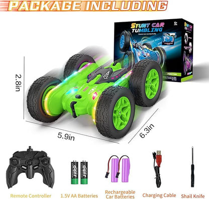 Remote Control Car Rc Cars Stunt RC Car Toys Upgraded Strip Lights and Headlights Kids Toys Double-Sided 360° Rotating 4WD Drift Truck for Boys Girls Birthday Gift (Green)