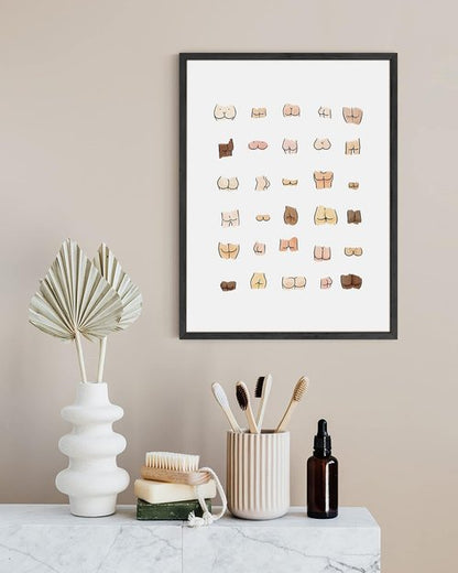 HAUS AND HUES Funny Butts Collage Art Print - Cute Bathroom Decor Poster | 12" x 16" Unframed