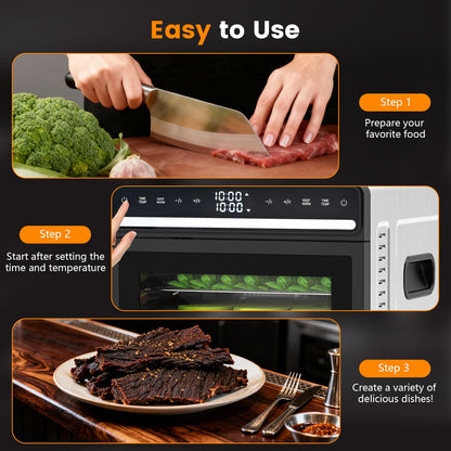 Dual Chamber Food Dehydrator, 12 Stainless Steel Trays, 1100W, Independent Temperature & Time Control for Two Chambers, Flavor Separation Perfect for Jerky, Fruit, Vegetables, Pet Treats