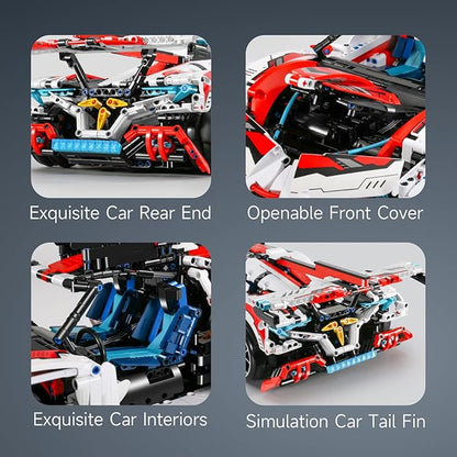 Super Car Building Kits - with Easy Drifting Wheels Remote Control Function Electric Gull-Wing Doors - Collectible 1:10 Scale Model Technique Car Building Blocks Set for Adults (2277 PCS)