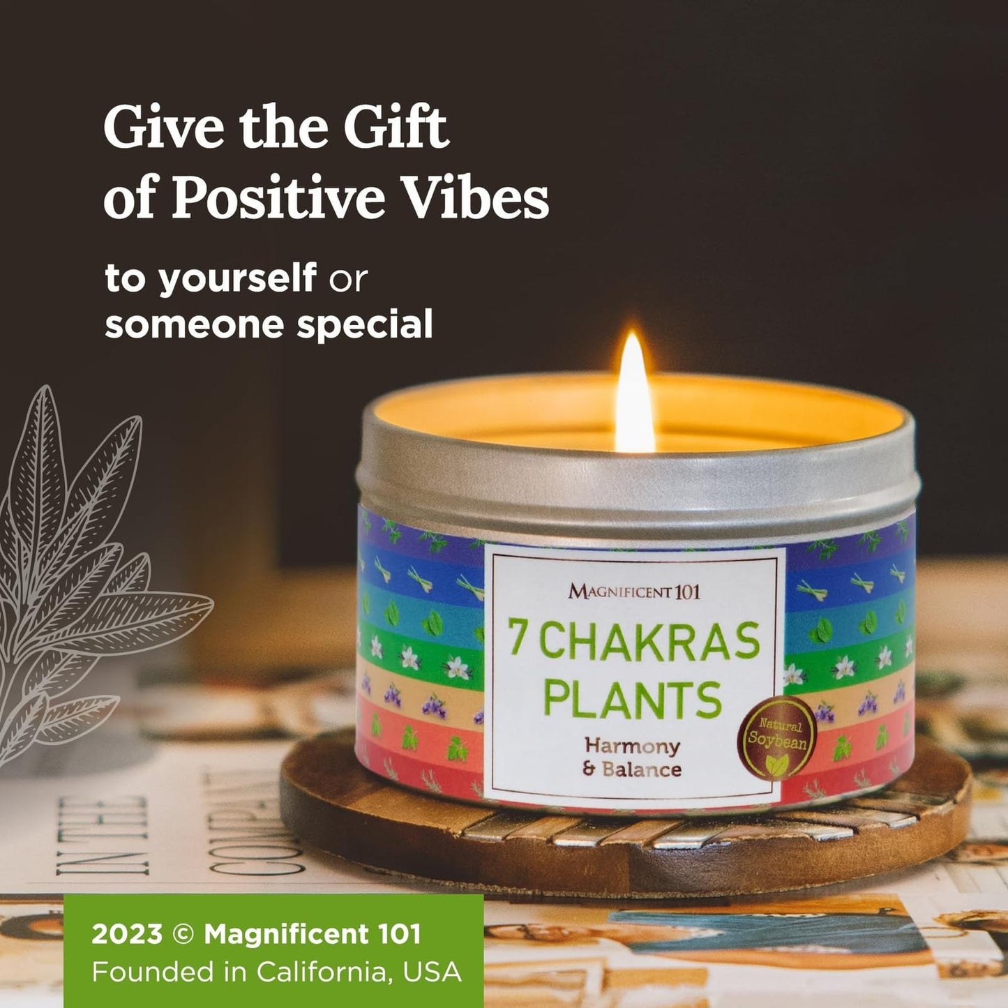 MAGNIFICENT 101 Seven Chakra Smudge Candle - 6 oz Soy Wax Tin - 35-Hour Burn & Aromatherapy - Energy Cleansing & Balance