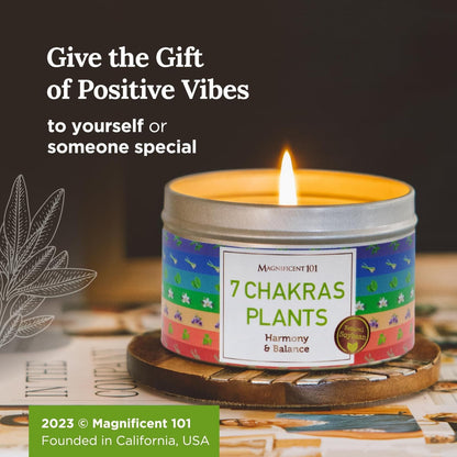 MAGNIFICENT 101 Seven Chakra Smudge Candle - 6 oz Soy Wax Tin - 35-Hour Burn & Aromatherapy - Energy Cleansing & Balance