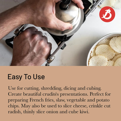 de Buyer LA MANDOLINE REVOLUTION MASTER - Removable, Double-Sided Stainless Steel Blade - Ideal for Cutting, Shredding, Dicing & Cubing - Includes 6 Julienne Blades & Extra Pusher - Made in France