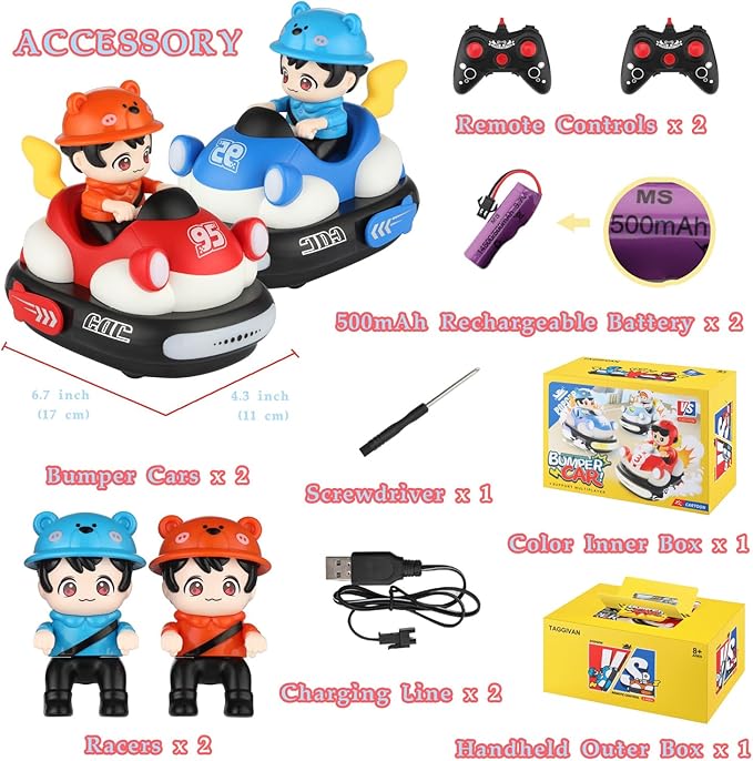 2Pcs RC Bumper Cars Toys with Ejector Rechargeable Remote Control Collision Cars LED Light-Up Battle Racing Game for Kids Ages 3–8 (Parental Guidance) Fun Gift for Boys &amp Girls
