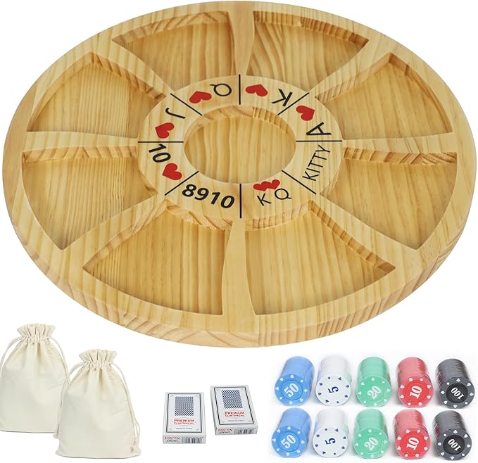 20 inches Michigan Rummy Game Deluxe Set Perfect Blend of A Royal Game of HeartsRummy Poker Wooden Tripoley Board Game Betting Bluffing Game Classical Family Card Game for Adults 200 Chips…