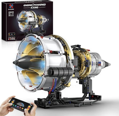 HIGH GODO Jet Engine Building Set Mini Engine Model Kit that Runs Visible Aircraft Turbofan Engine Kit with Motor Lights &amp App Control STEM Toys Gifts for Adults Teens Age 14+ (564 PCS)