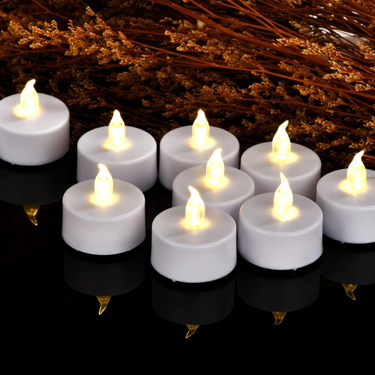 LED Tea Lights Flameless Candles: Battery Operated Bulk 50-Pack Realistic and Bright Flickering Long Lasting 200 Hours Electric Tealight Candles for Home Decor Halloween Christmas Wedding (White)