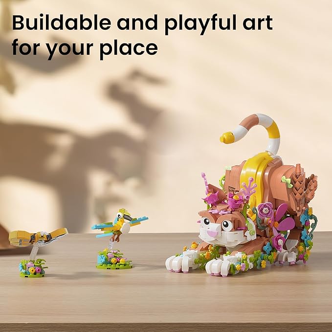 JOJO&ampPeach Cat and Flower Building Toy Set for Girls Animals Plant Model Ideas Birthday Gift for Women Adults Teens Girlfriend Mom Wife Age 8 9 10 11 12+ (1038 Pieces)