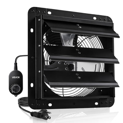 VEVOR 10'' Exhaust Fan, Wall Mounted Attic Fan with Variable Speed controller, 900 CFM, Automatic Shutter, Ventilation and Cooling, Black