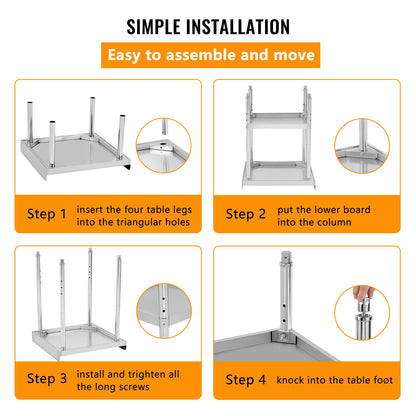 36"x28"x30" Stainless Steel Grill Stand Table, NSF Certified, 400 lbs Capacity, Adjustable Legs, 3-Sided 2" Edge Baffle for Kitchen, Restaurant, Hotel