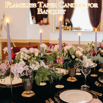 Macarrie 24 Packs Flameless Taper Candles Battery Operated Fake 11 Inch Long Candlelight LED Flameless Candlesticks Flickering Tapered for Summer Fall Wedding(Light Purple)