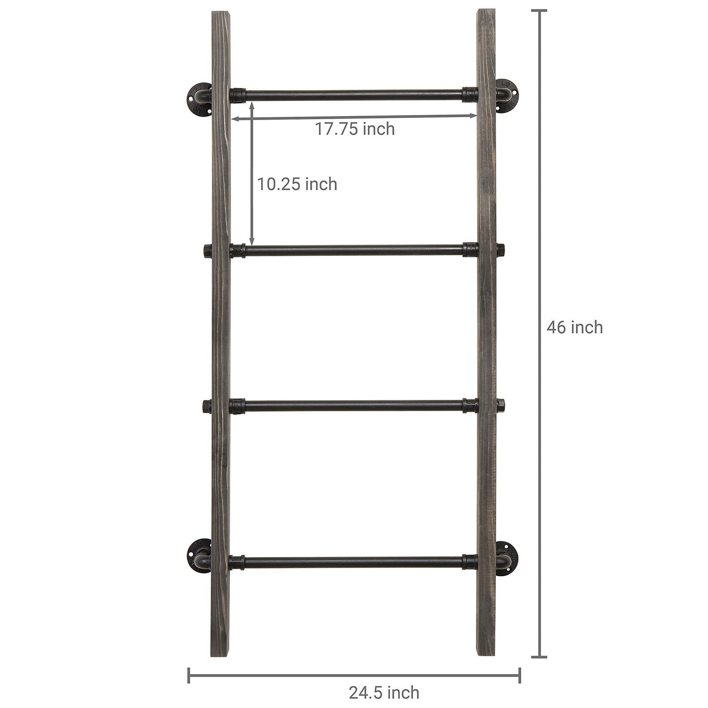 MyGift Wall-Leaning Rustic Gray with White Finish Wood Ladder-Style Blanket Rack Vintage Grey Wood & Industrial Metal Pipe Wall Mounted Ladder Rack, 46 Inch Towel Shelve