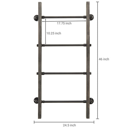 MyGift Wall-Leaning Rustic Gray with White Finish Wood Ladder-Style Blanket Rack Vintage Grey Wood & Industrial Metal Pipe Wall Mounted Ladder Rack, 46 Inch Towel Shelve