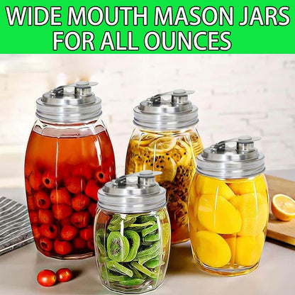 Mason Jar Wide Mouth Lid Stainless Steel Pour Spout Flip Cap,2 Pack Mason Jar Anticracking Pitcher Rust Leak Proof Seal Cover for Home Brewing Fruit Fermenting Drinks Salad (Wide Mouth)