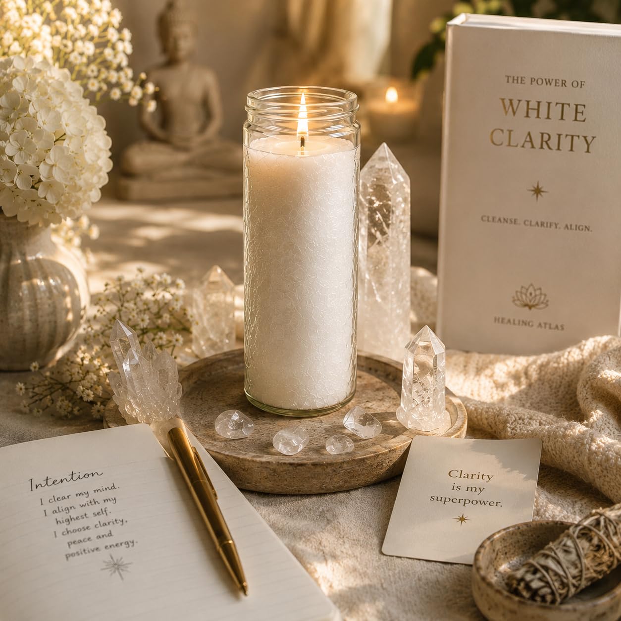 White Clarity Manifestation Candle Kit – 8" Ritual Prayer Candle with Intention Scrolls, Pencil & QR Guide for Clarity, Focus, Spiritual Growth & Mindfulness