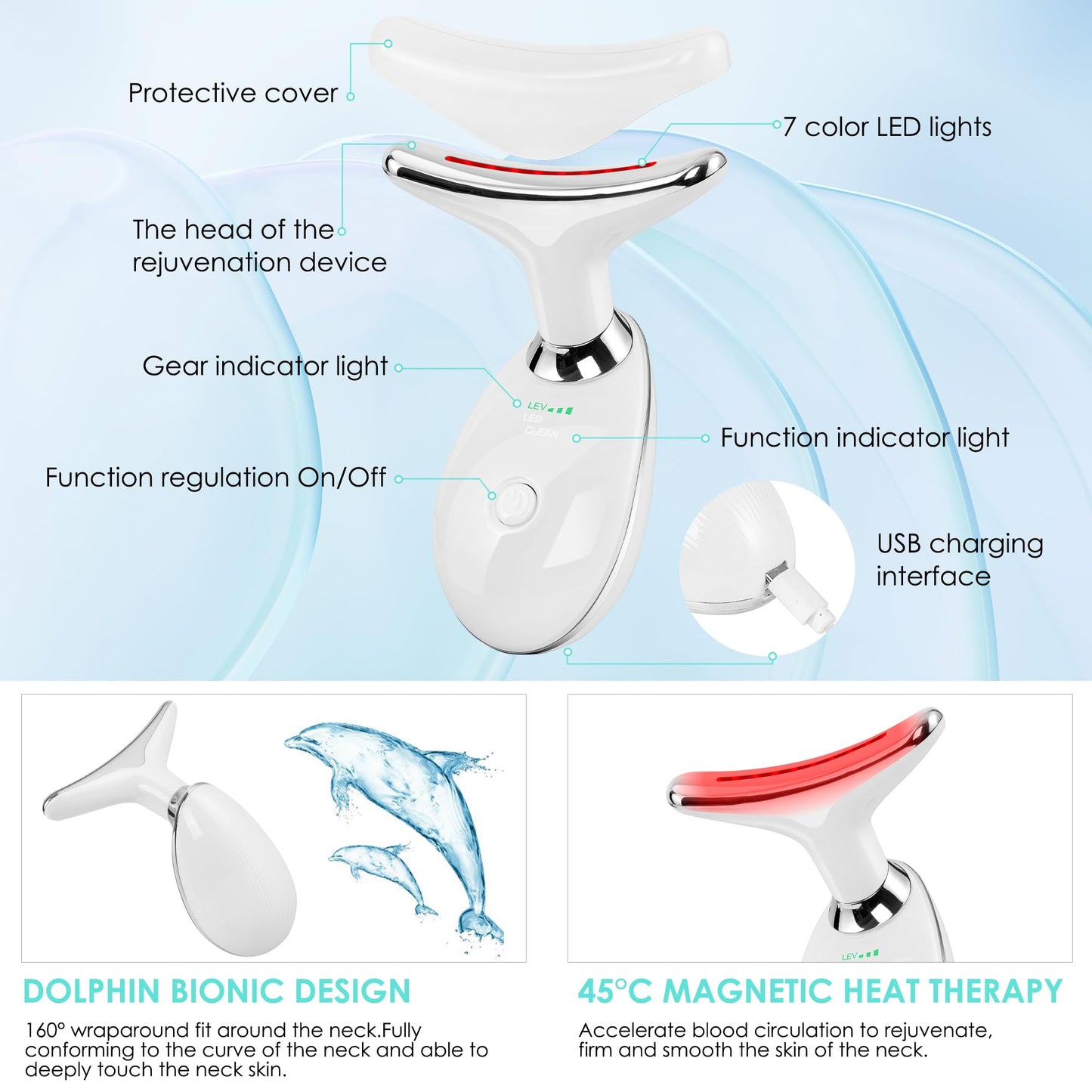 Facial Massager Red-Light-Therapy-for-Face and Neck, Face 𝖲 culpting Wand with 7 Color