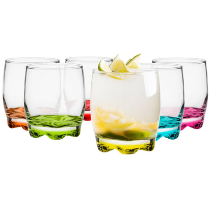 Glasmark KROSNO, 250 ml, Set of 6, Drinking Glasses with Coloured Base, Long Drink Glasses, Water Glasses, Juice Glasses, Perfect for Home, Restaurants and Parties