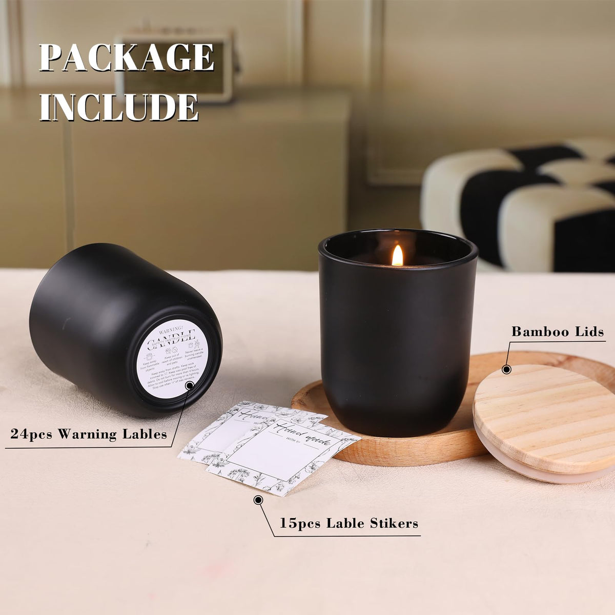LETINE Matte Black Glass Candle Jars with Lids - 12 Pack, 8 oz Each, Perfect for DIY Candle Making & Storage