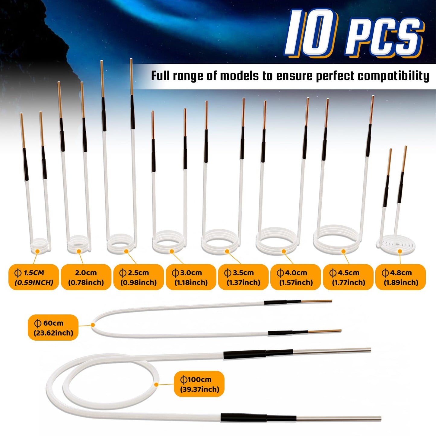 10Pcs Induction Heater Coil Kit, Screw Descaling Coils with 10 Different Sizes, Flexible and Durable, for Magnetic Induction Heaters, Removing Rusty Bolts and Nuts