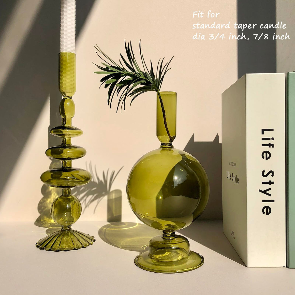 Amanman Candle Stick Candle Holder, Glass Candle Holders for Table Centerpiece, Modern Style Green Candle Holder Mixed 4pcs