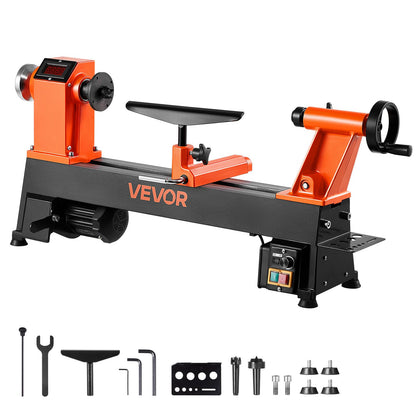 VEVOR Wood Lathe, 6Amp 1 HP Benchtop Wood Lathe Machine with 150 to 3800 RPM Variable Speed 12 x 18" Workbench Brushless DC Motor Cast Iron Construction for Beginners DIY Enthusiasts Woodworking