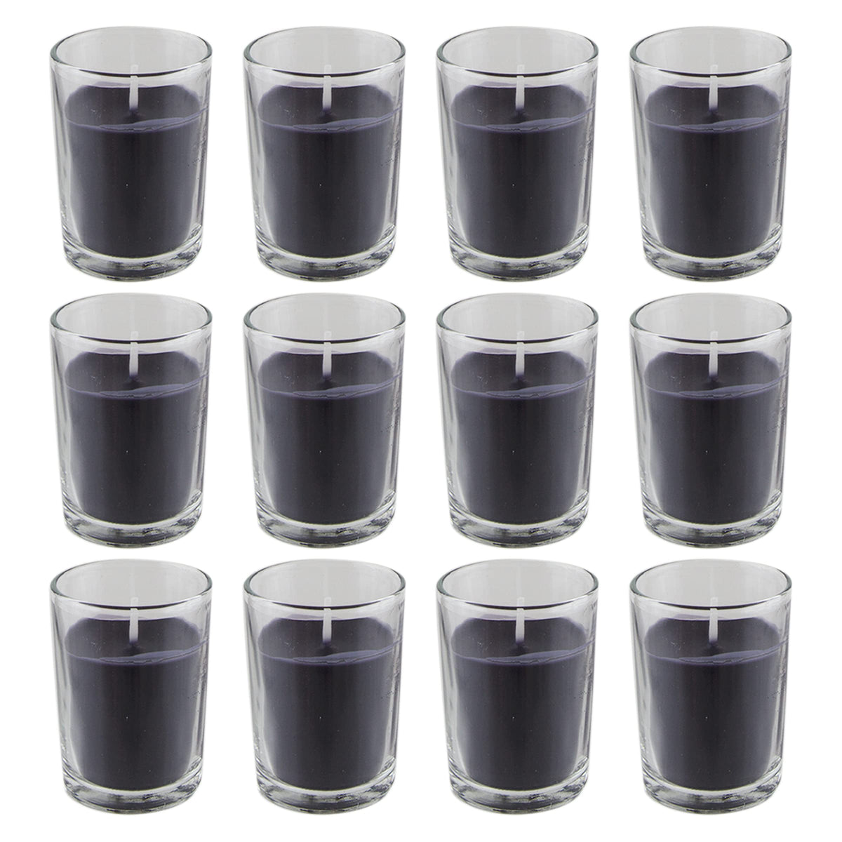 Mega Candles 12 pcs Unscented Glass Black Container Candle, Votive Candles 12 Hour Burn Time 2 Inch x 2.5 Inch, Home Décor, Wedding Receptions, Occasions, Events, Festivities, Meditations, Prayers