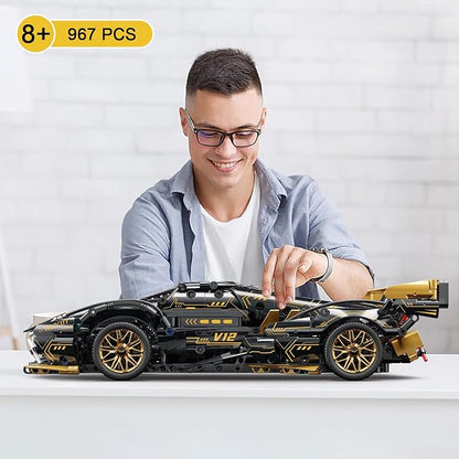 Sport Car Building Block Sets for AdultsRace Car with LED Lights Collectible 1:14 Model Scale Engineering Toy Birthday for Men Teens Boys 8+ 8-12 12-16 12 13 14