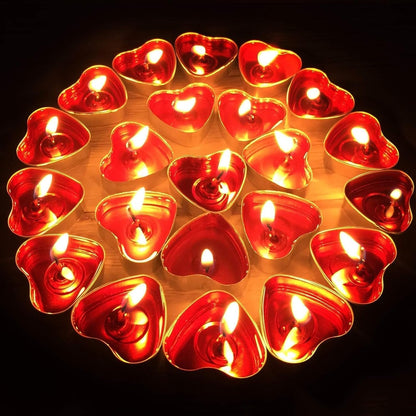 IJRPLM 50 Pack Heart Shaped Tealight Candles, Romantic Love Unscented Tea Lights Candles, Dripless & Long Lasting Smokeless, Mini Tealight Candle for Wedding Party Home Decor, Red