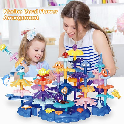 Coral Garden Flower Building Toys for for Toddlers 3-5 Year OldUpgrade DIY Building Blocks Toys for Ages 2-4 GirlsEducational STEM Christmas Birthday Gift for Kids(76PCS)