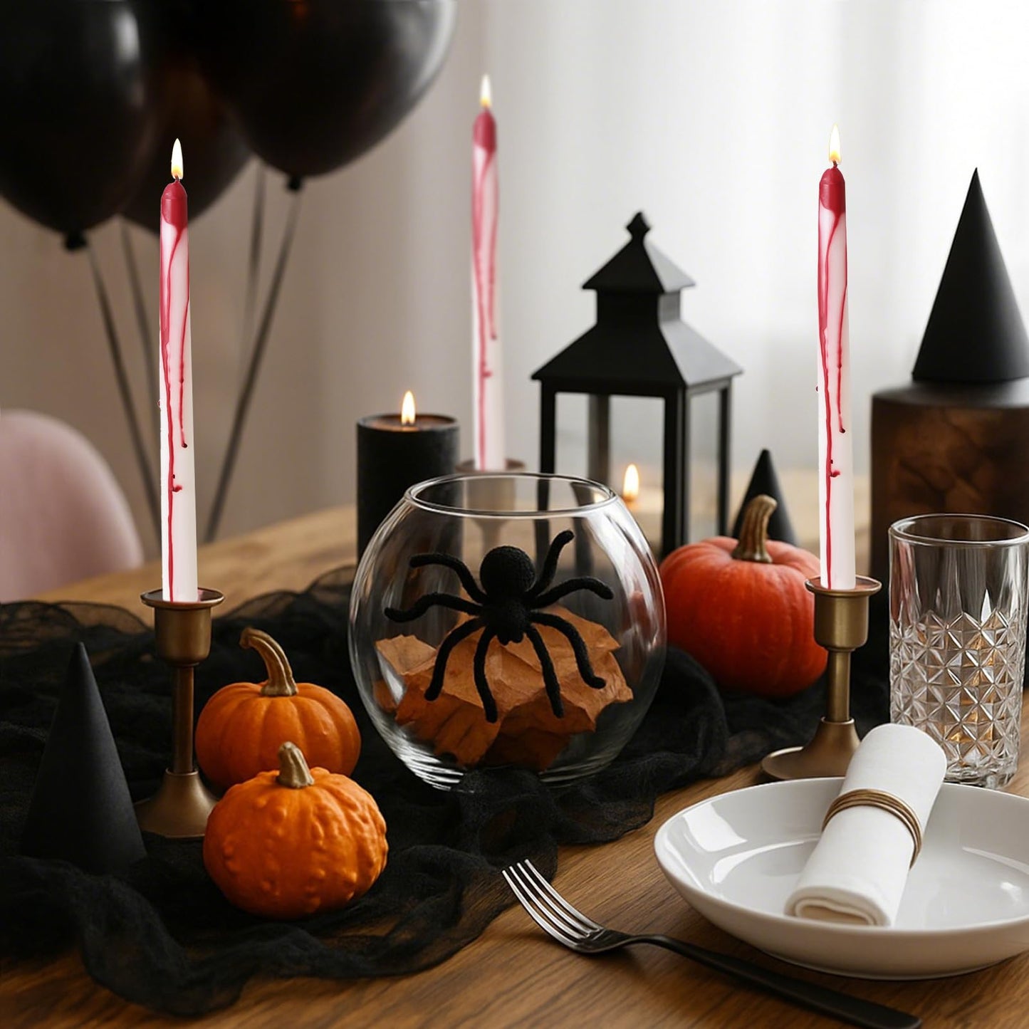 Zhengmy 4 Pack Halloween Vampire Tears Taper Candles, 10 Inch Tall Bleeding Candles Blood Drip Spooky Gothic Candlesticks for Halloween Vampire Home Party Decorations Supplies(White)