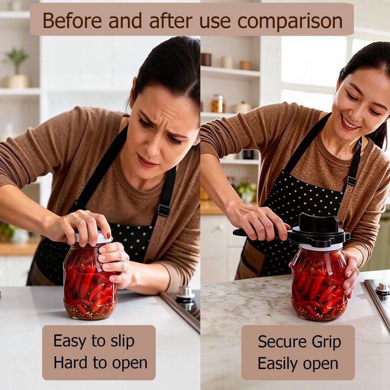 Ruydiwale 4-in-1 Jar Opener, Adjustable Jar Opener for Seniors, Kitchen Tool Designed Specifically for Seniors and Those with Limited Physical Strength, Suitable For Beer, Salad Dressing, Jar (Black)
