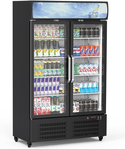 IDEALHOUSE Commercial Refrigerator, Commercial Merchandiser 26.8 Cu Ft Refrigerator, Refrigerator with 2 Glass Door and LED Light, Large Business Cooler for Home Restaurant Grocery Stores