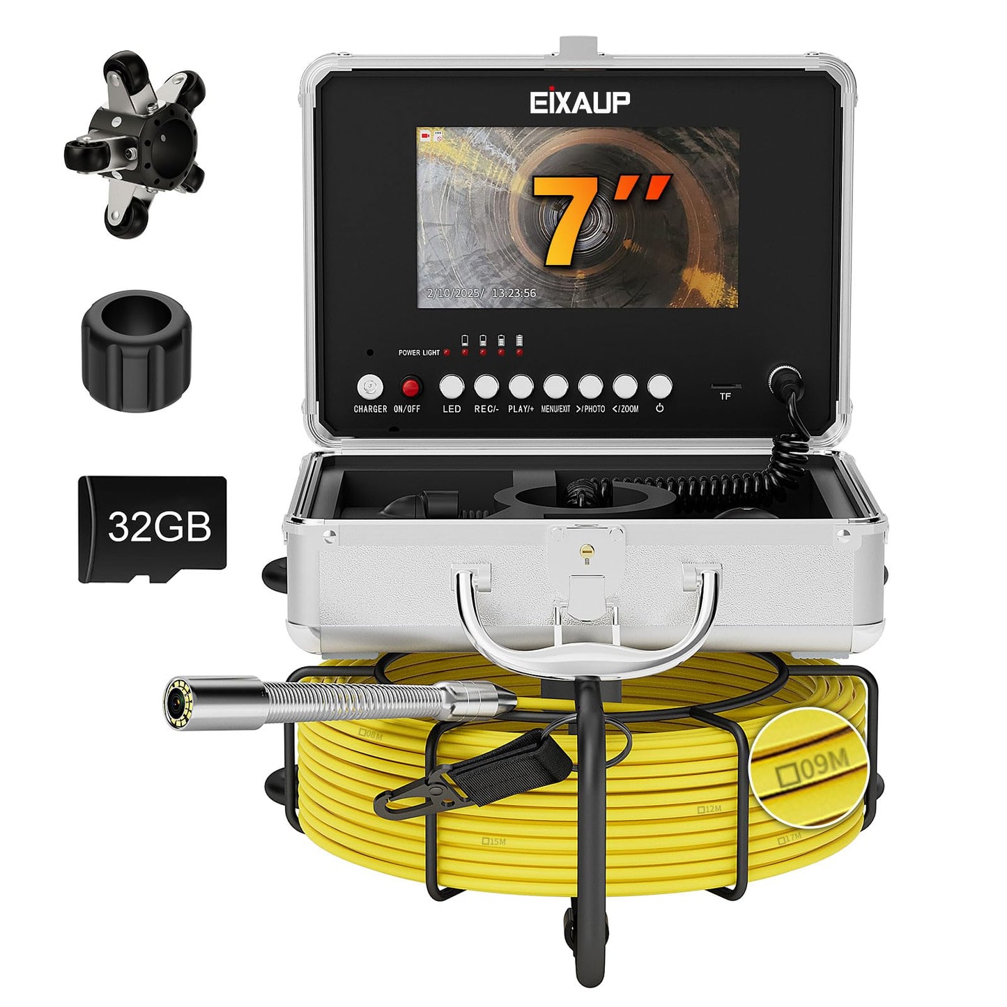 EIXAUP Sewer Camera 66 ft, 23 MM Pipe Inspection Camera with 12pcs LED Lights, 7" 1080P HD Monitor with DVR Function, IP68 Waterproof, Meter Marker, Included 32GB Card(20 m)