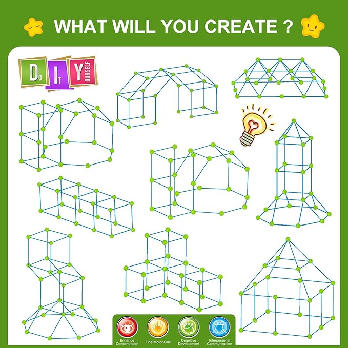 SpringFlower Fort Building Kit for KidsSTEM Construction Toys Educational Gift for 3 4 5 6 7 8 9 10 11 12 Years Old Boys and GirlsUltimate Creative Set for Indoor &amp Outdoors Activity200 PcsGr