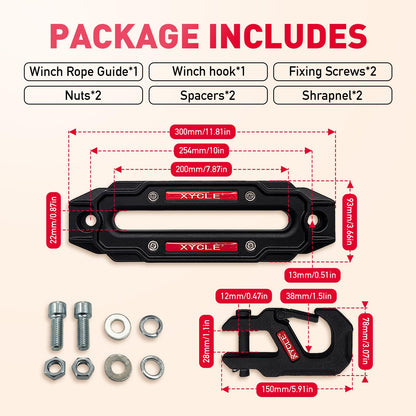 XYCLE WinchFairleadWithTowHook，WinchSynthetic Rope Fairlead, ForgedWinchHook，for 10000 lb. - 20000 lb Towing SUV Truck Trailer Jeep ElectricWinches, 10 in.(254 mm) Mounting Size (Black)