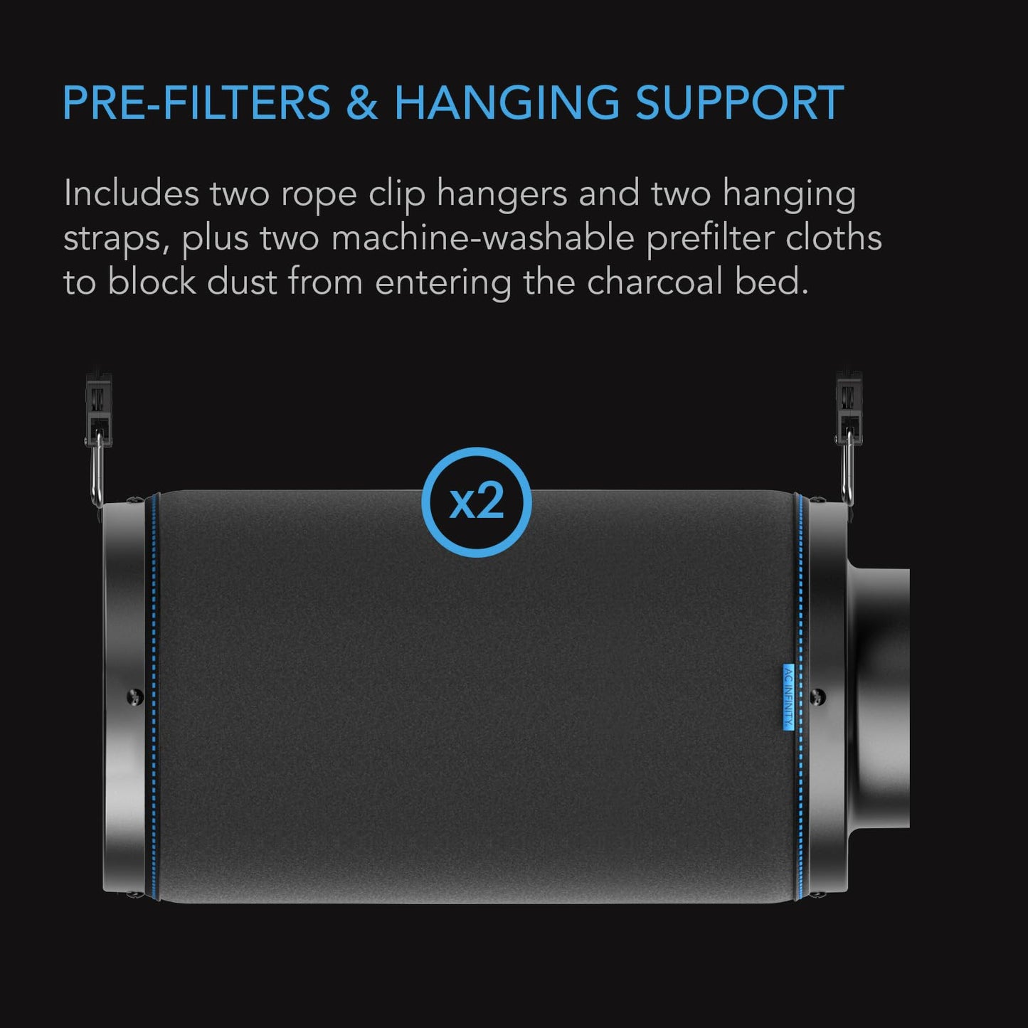AC Infinity Air Carbon Filter 10" with Premium Australian Virgin Charcoal, for Inline Duct Fan, Odor Control, Hydroponics, Grow Rooms