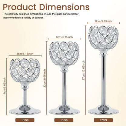 Oakernel Silver Crystal Candle Holders Candlestick Holders - 2 Sets Tall Bling Bowl Candelabra Centerpieces for Dining Table, Wedding, Party & Fireplace Mantel Decor,6Pcs