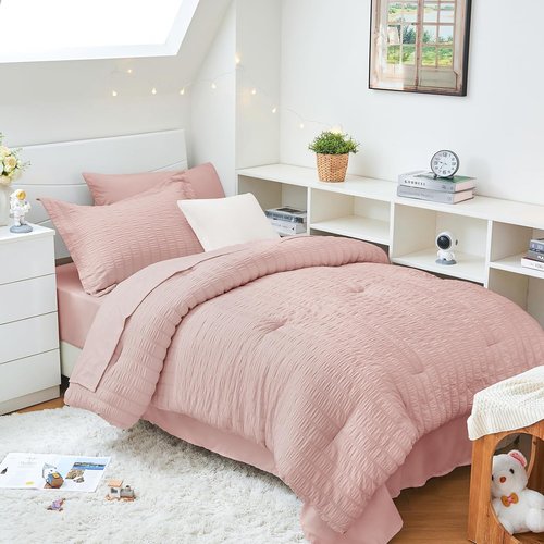 HYMOKEGE Rose Gold Twin XL Comforter Set - 5-Piece All-Season Luxury Bedding Set with Sheets & Pillowcase