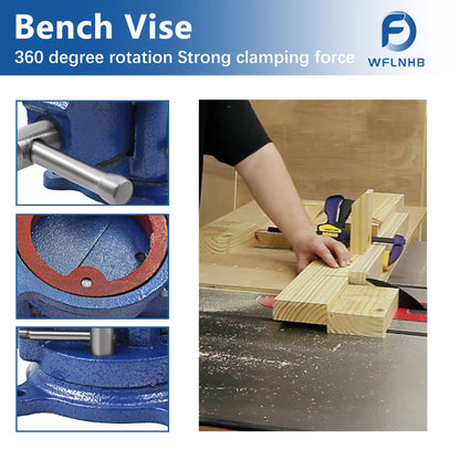 WFLNHB 5" Bench Vise Table Top Clamp Press Locking Swivel Base Heavy-Duty Fit for Crafting Painting Sculpting Modeling Electronics Soldering Woodworking and Fishing Tackle
