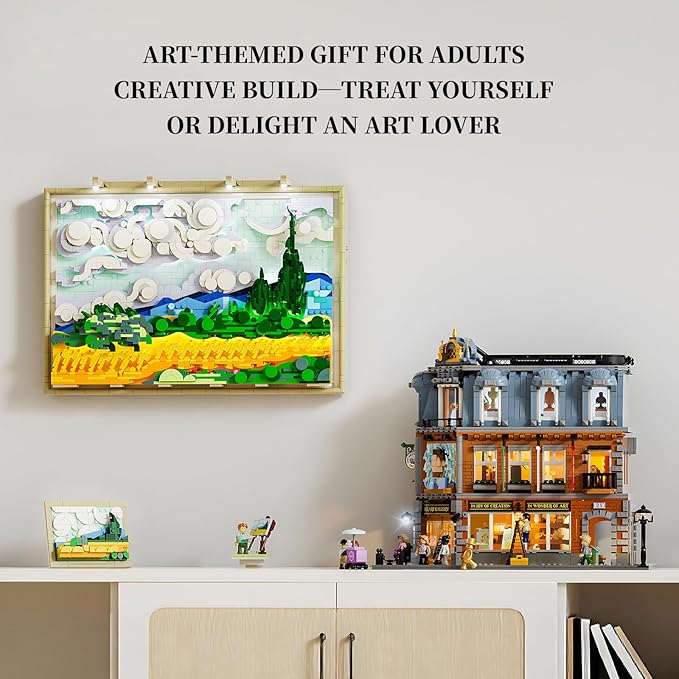 Wheat Field with Cypresses Building Blocks Set with Lights - 3D Wall Art Home &amp Office Decor - Gift for Adults &amp Visual Art Lovers